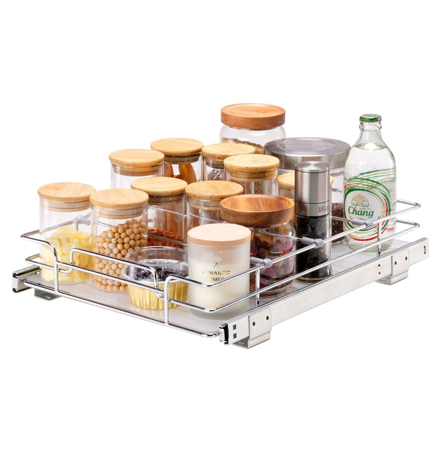 Pull Out Cabinet Organizer, 12.5"x16.5" Slide Out Pantry Shelves, Heavy Duty Steel Drawers for Kitchen, Under Sink Storage, 14" Install Size