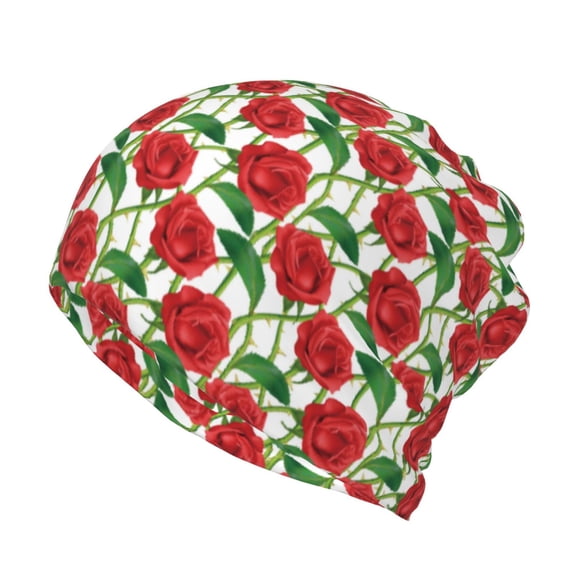 Honeii Rose Flowers Print Winter Beanie Daily Hat - Thermal Polar Fleece Ski Running Hat Skull Cap for Men and Women,Beanie