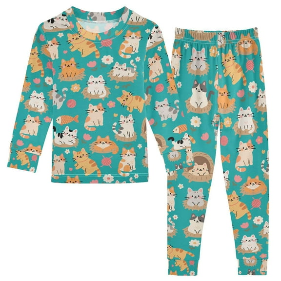 joogoo Cute Cats Cartoon 2 Piece Long Sleeve Tee and Pants Cotton Pajama Set 5Y