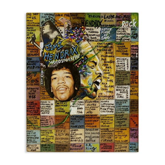 Stupell Industries Jimi Hendrix Collage People Drawing Wrapped Canvas Art Print Wall Art, 16 x 20
