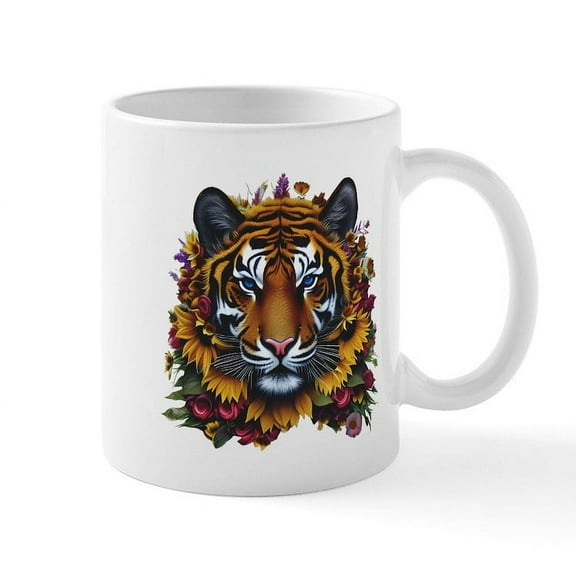 CafePress - Sunflower Tiger Mugs - 11 oz Ceramic Mug - Novelty Coffee Tea Cup