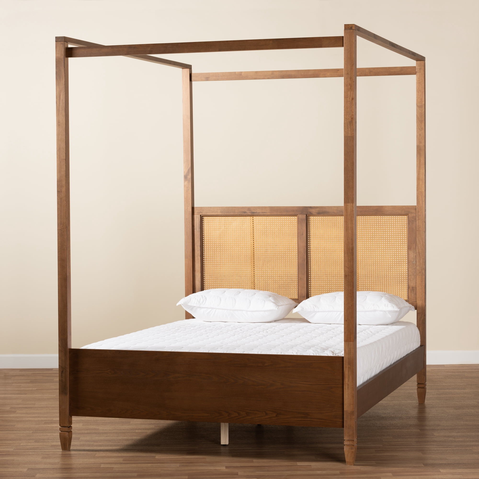 Baxton Studio Malia Contemporary Engineered Wood Back Support Canopy Bed, Queen, Walnut Brown