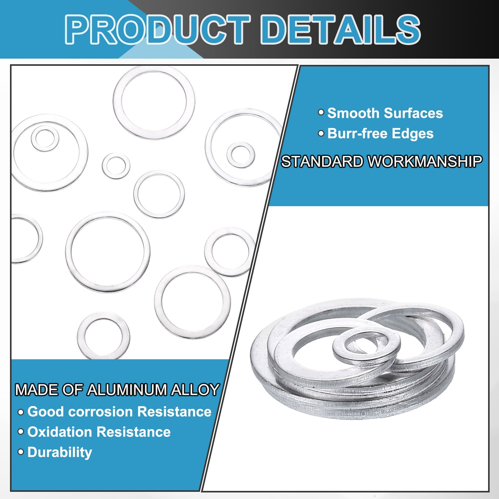150 Pack Aluminum Flat Washer, 24 x 29 x 2mm Seal Gaskets Flat Ring, Silver