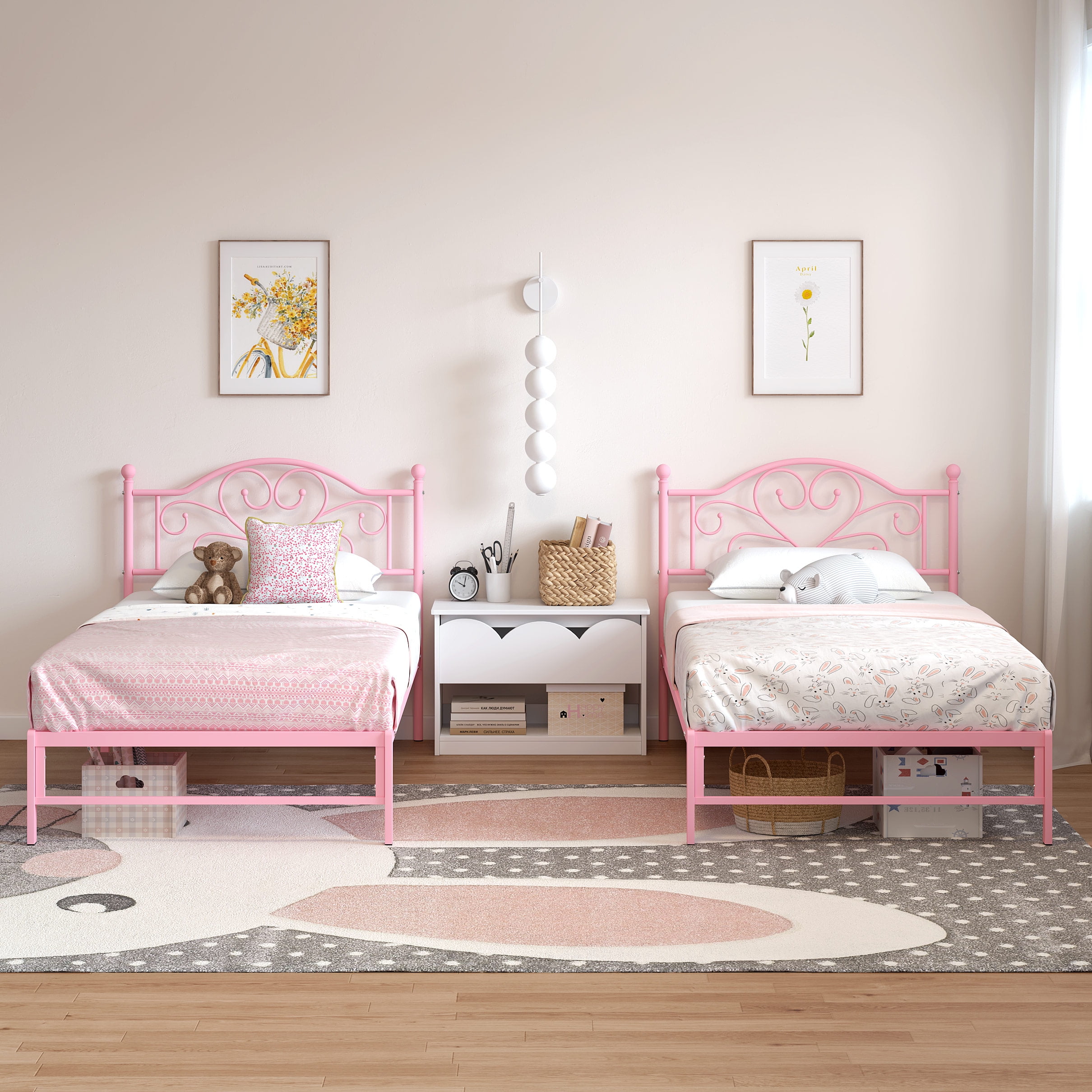 Yoneston Twin Metal Platform Bed Frame with Victorian Style Yoneston Twin Metal Platform Bed Frame with Victorian Style