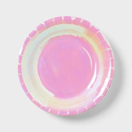 20 Count Iridescent Snack Plates - Shatterproof Plastic Dessert Plates