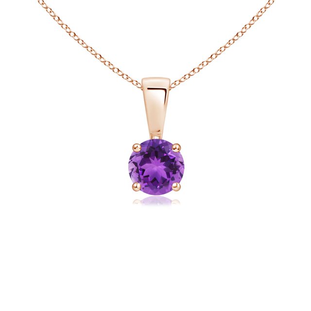 Angara Collier en Améthyste Naturelle - Pendentif Solitaire Rond en Or Rose 14K avec Broches pour Femmes