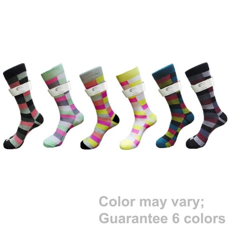 Fancy Casual Men's 6 PAIRs Check Square Cotton Crew Dress Socks, Tube Gift Sock, Size 10 - 13