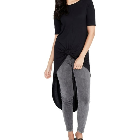 Rachel Roy Womens High-Low Twist-Front Basic T-Shirt, Black, Medium