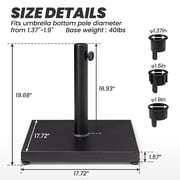 Crestlive Products 40lbs Square Concrete Umbrella Base, Outdoor Market Umbrella Stand, Black