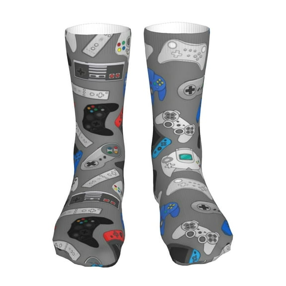 Bingfone Video Game Prirnt Women's Men's Fun Pattern and Solid Crew Socks-1 Pair Pack-Cool & Classic Novelty Design Gifts