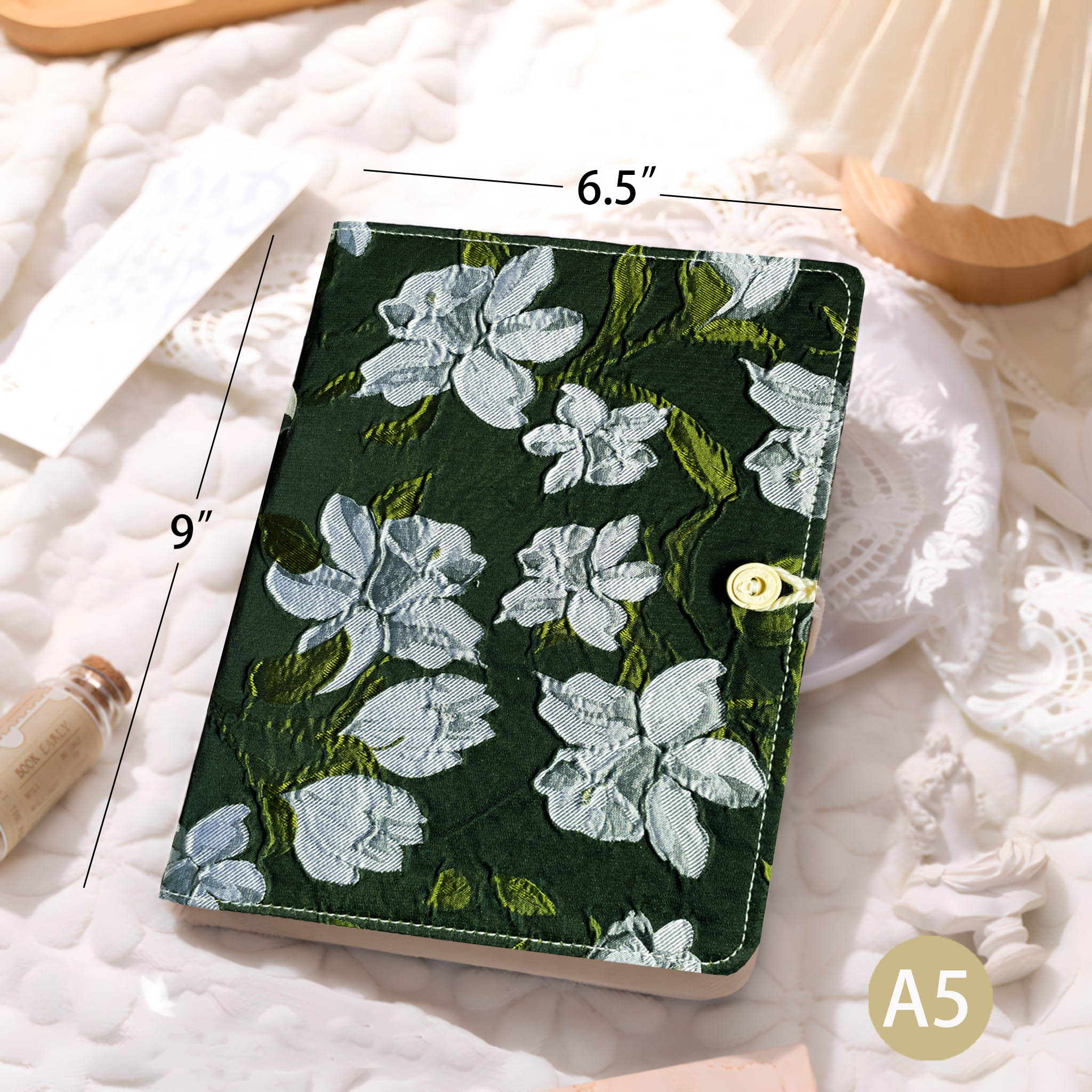 ipoul A5 Binder, 6 Ring Binder, Refillable Notebook, Embroidery Journal, Lined Paper, Gift for Women, Budget Planner, Black Flower