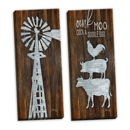 - Gango Home Decor Country-Rustic Metal Windmill & Metal Farm Animal Stack by Marla Rae (Ready to Hang); Two 8x20in Hand-Stretched Canvases
