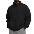 thumbnail image 3 of zip up jacket for men Mock Neck Track Jacket Lightweight Fleece Full Zip No Hood Athletic Casual Long Sleeve Sweatshirt with Pocket Black, 3 of 6