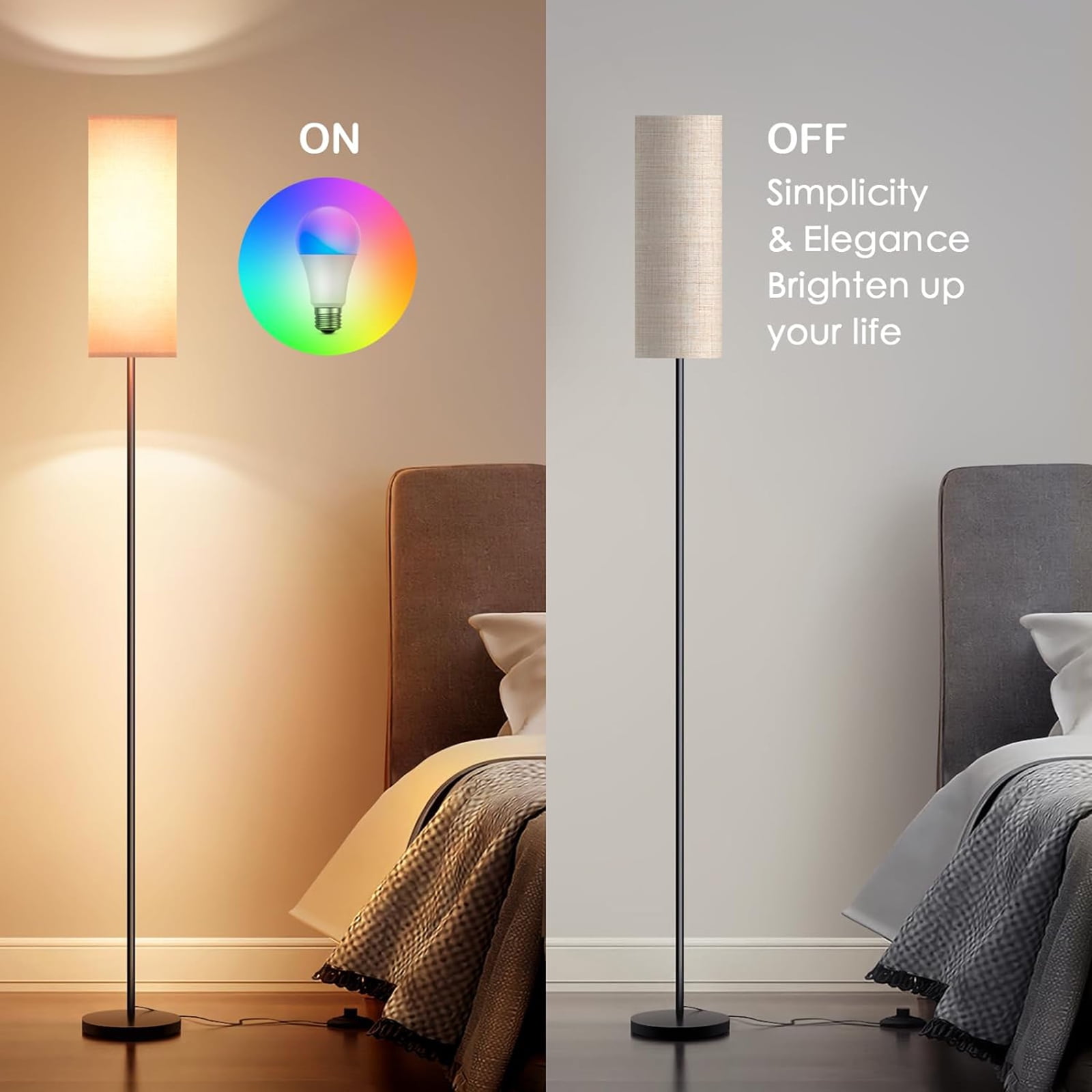 Neoglint Modern RGB Floor Lamp, Tall Dimmable Standing Light with App & Remote Control for Living Room, Bedroom, Office