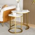 thumbnail image 4 of Round Coffee Table Set of 2, Modern Accent Marble Texture Coffee Tables for Living Room, Nesting Table for Reception Room and Office Room (Gold), 4 of 9