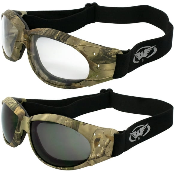 2 Paires de Lunettes de Sécurité Rembourrées Global Vision Éliminator Z 77 Camouflage Forêt Lentilles Claires et Fumées