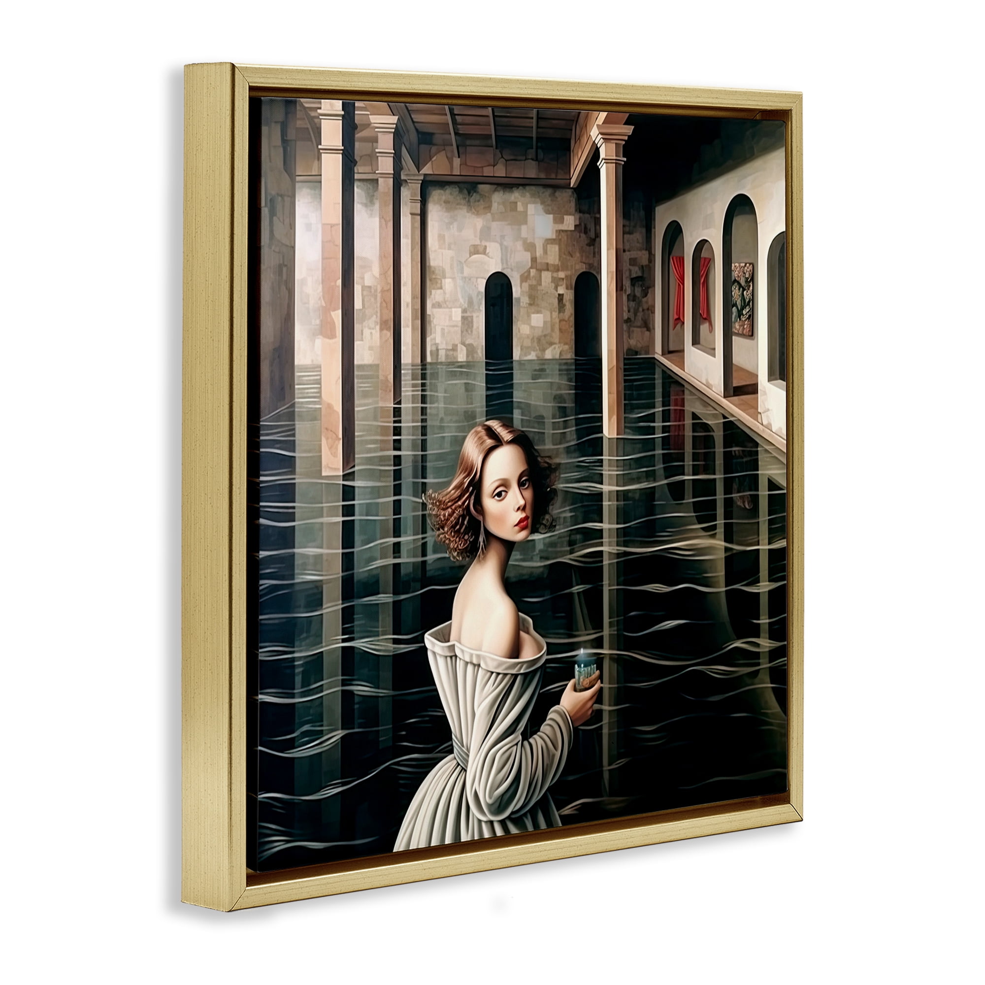 Portal Of Reflections Gold Framed Floater Canvas Wall Art, design by Sasha