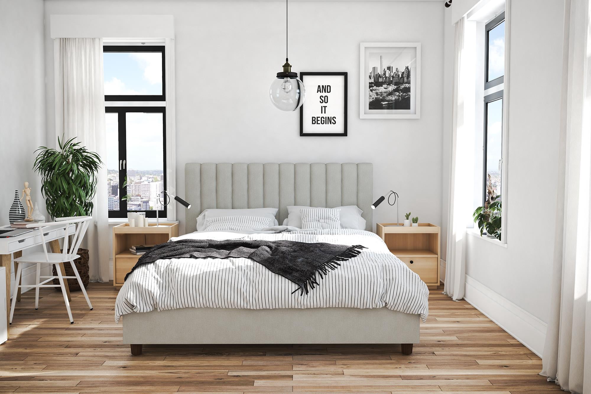 Novogratz Brittany Upholstered Bed, Full, Gray Linen