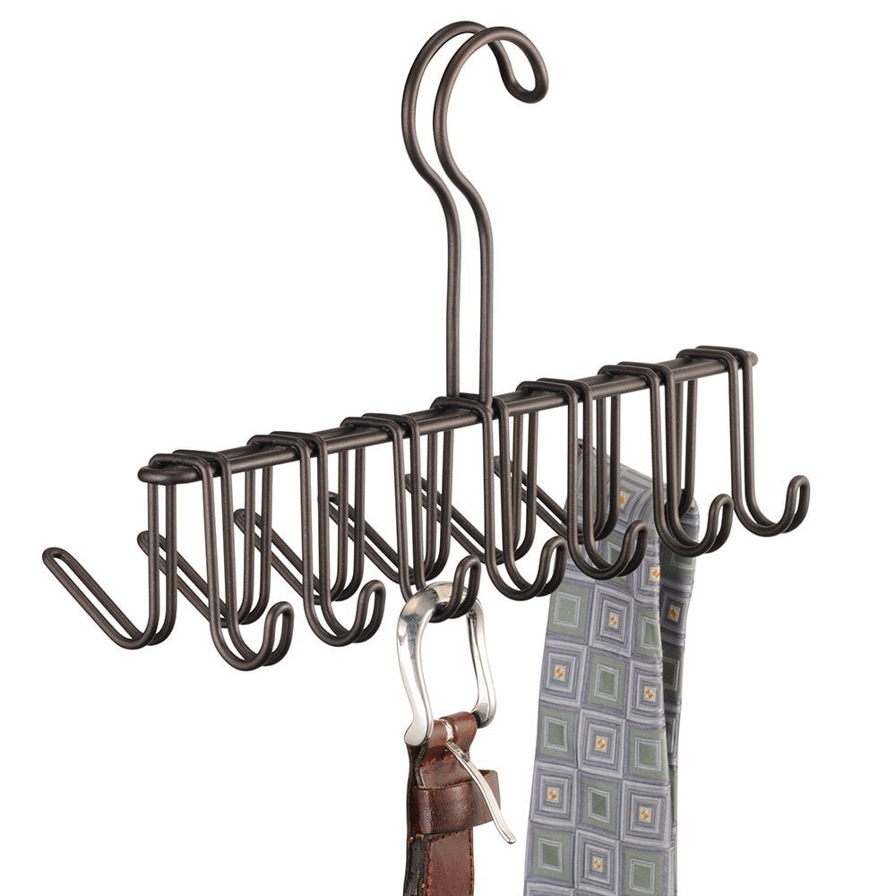 Classico Closet Organizer Rack for Ties, Belts 14 Hooks, Bronze, Tie