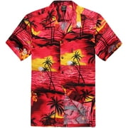 Couple Matching Hawaiian Luau Outfit Aloha Shirts in Sunset Red