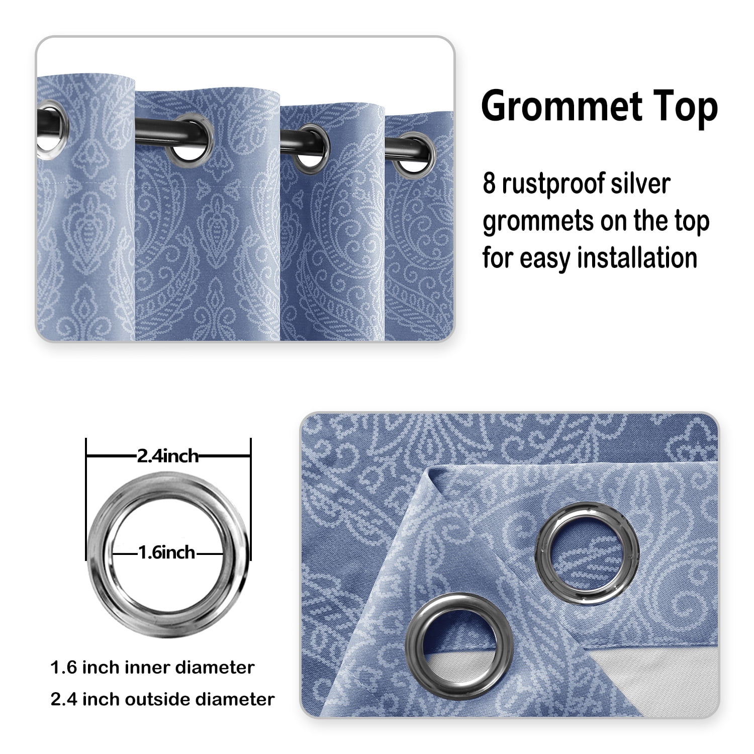 JIUZHEN Ombre Blackout Curtains - Grommet Top Gradient Damask Pattern Thermal Insulated Drapes for Living Room and Bedroom, Set of 2 Panels, 52 x 63 Inch Length, Navy