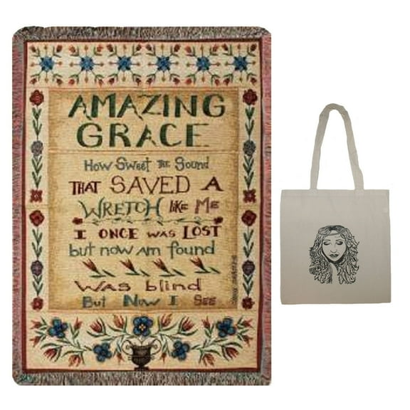Amazing Grace 50" x 60" Inspirational Tapestry Throw Blanket & Angel Tote, Friendship, Sympathy, Memorial, Bereavement