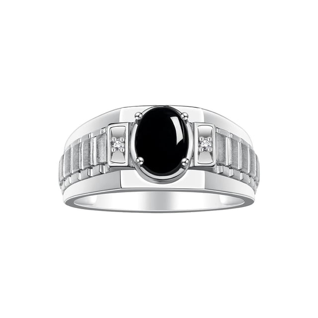 RYLOS Men's Rings 14K White Gold Ring Classic Designer Style 8X6MM Oval Gemstone & Diamond Ring Cabochon Onyx Birthstone Rings For Men Size 13