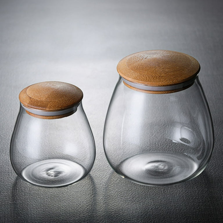 800Ml/28Oz Clear Cute Glass Storage Jar Holder With Airtight Bamboo Lid,  Round Modern Decorative Small Container Jar For Coffee, Spices, Candy,  Salt