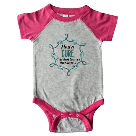 

Inktastic Ovarian Cancer Awareness Find a Cure Heart Ribbon Gift Baby Boy or Baby Girl Bodysuit