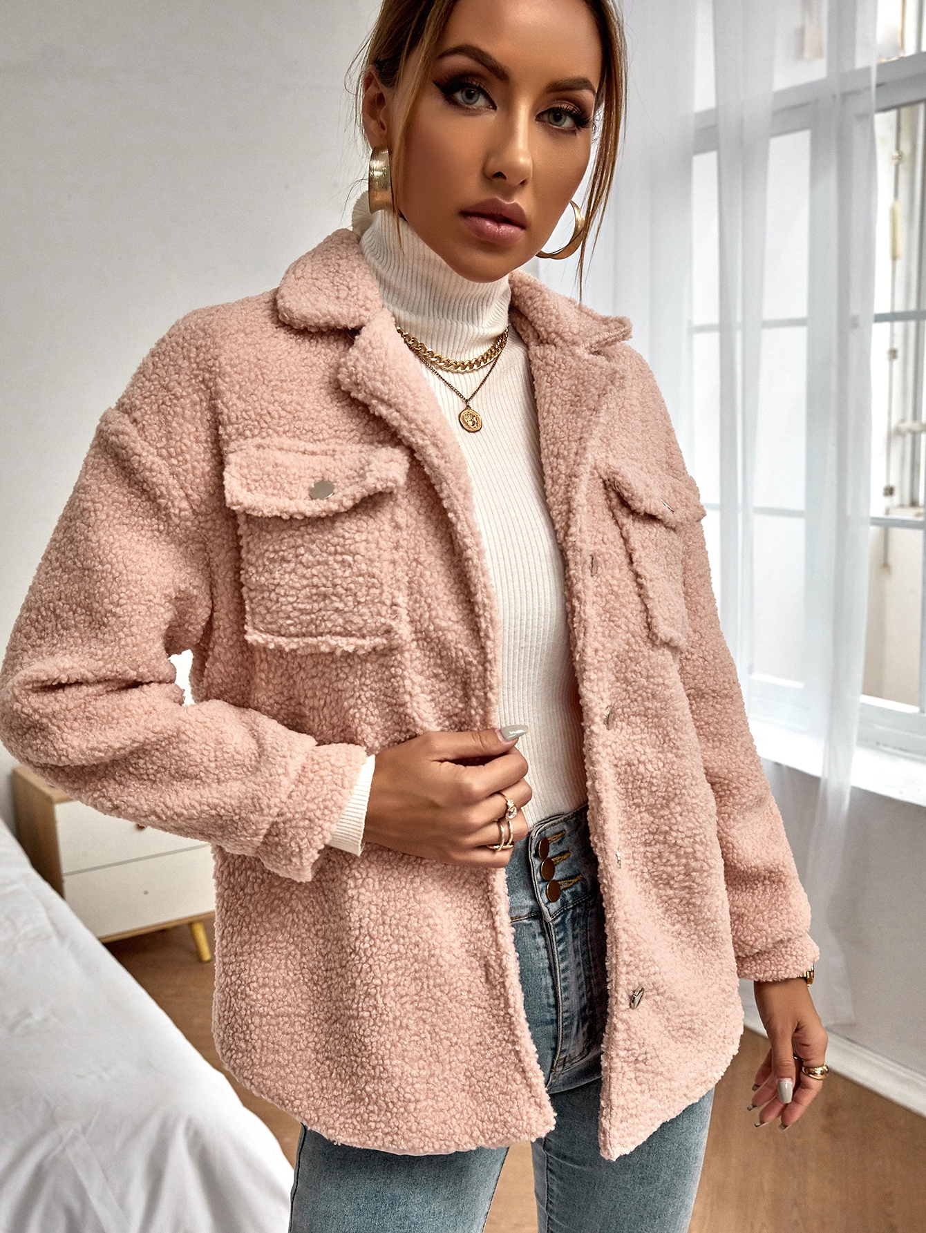 button teddy coat