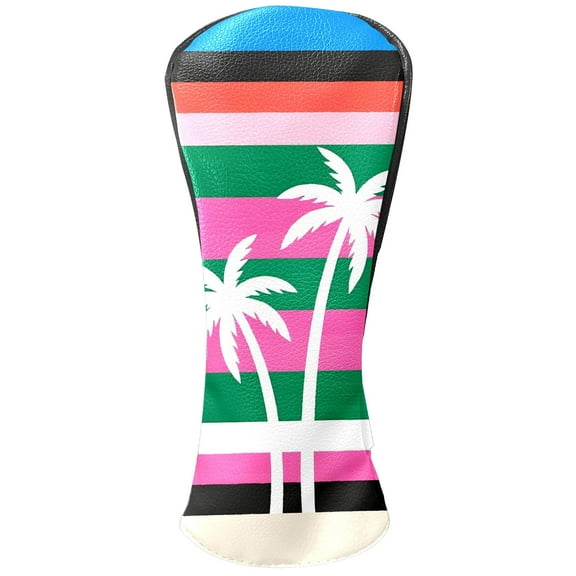 Golf Club Covers, Colorful Palm Tree Premium PU Leather Driver Hybrid Putter Head Covers with Velvet Lining, Waterproof Golf Gifts for Men Women