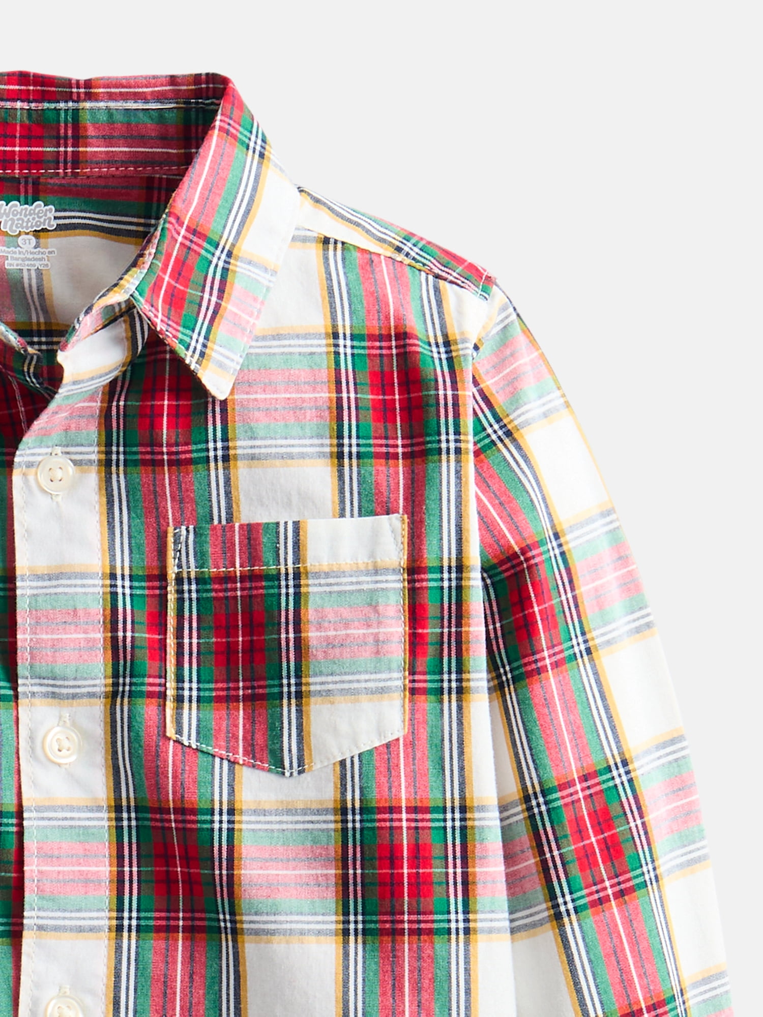 Wonder Nation Toddler Boys' Button Down Poplin Shirt with Long Sleeves, Sizes 12M-5T