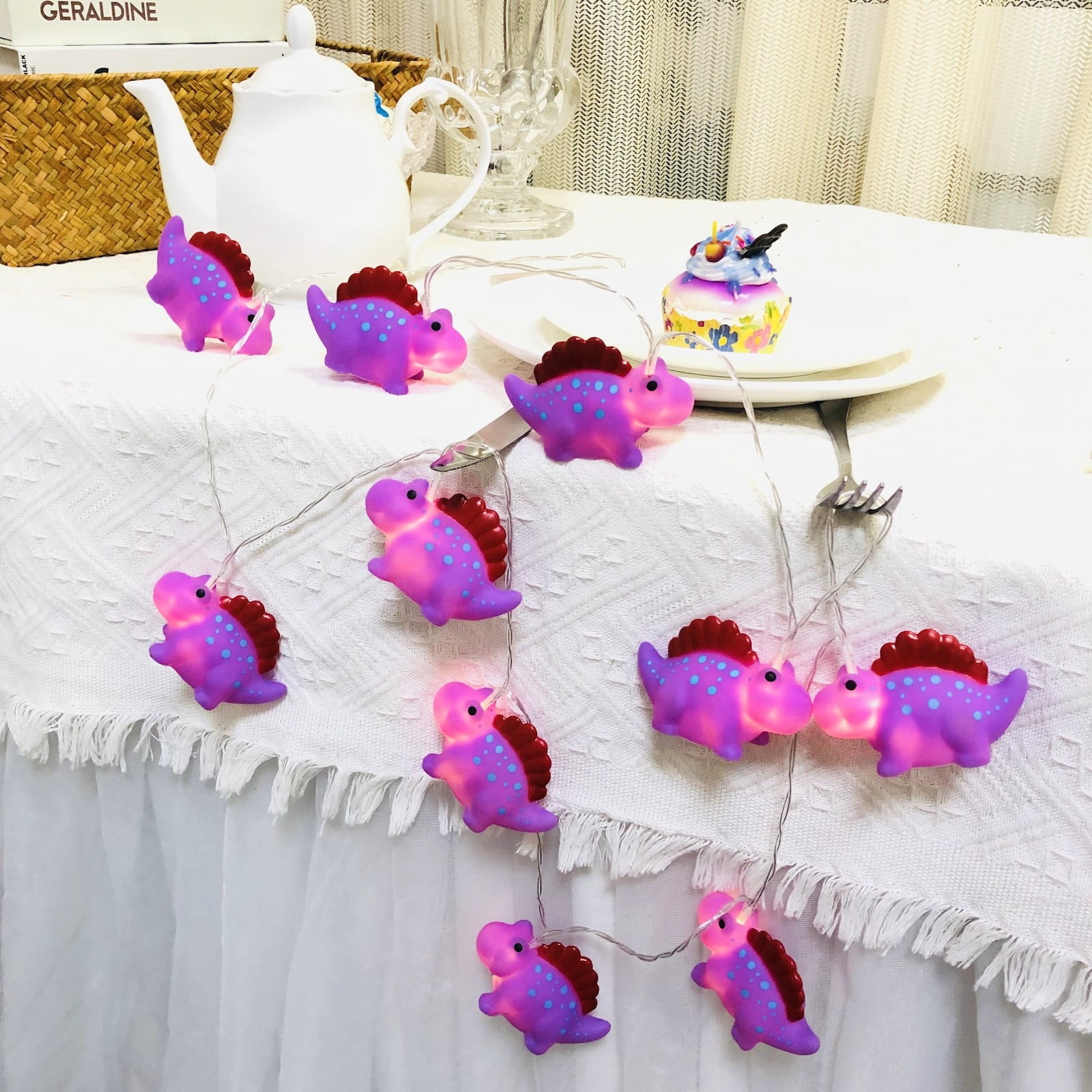 Sezrgiu Purple Stegosaurus Dinosaur LED Night Light Battery Operated Indoor Boys Girls Bedroom Decor