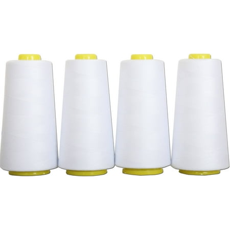 4 Cones White Serger Sewing Thread, 2750 Yd Cones, TEX 27 40S/2,