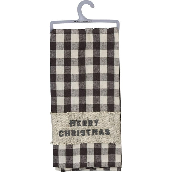 Christmas Buffalo Plaid Dish Towel - 20" x 28", Black &White, Merry Christmas, Checkered, Seasonal Kitchen Decor