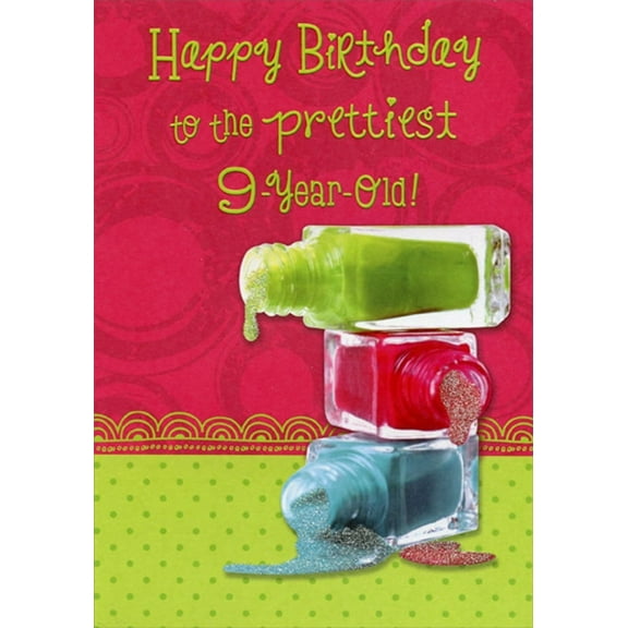 Designer Greetings Green, Red, Blue Nail Polish Age 9 / 9th Birthday Card for Girl