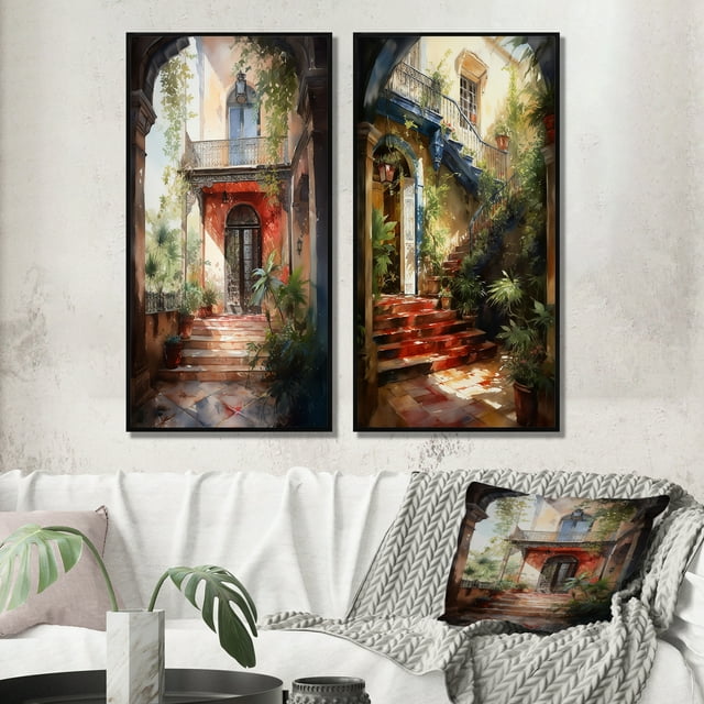 Designart "Country Cottage Entry Rustic Charm II" Farm Framed Wall Art Set Of 2 - Country White Framed Wall Art Set Of 2