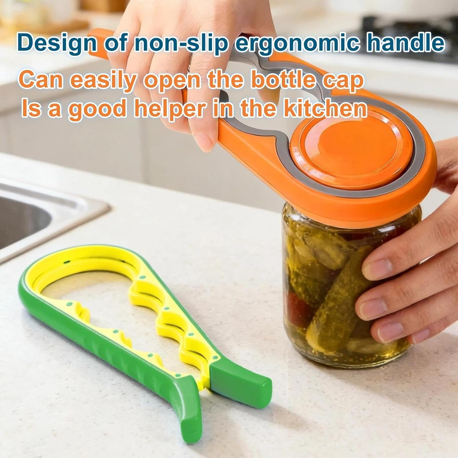 FRKSMD-2pcs 4-in-1 Multi-Function Can Opener – Non-Slip Ergonomic Grip Bottle Opener for Kitchen, Seniors, Arthritis Patients & Weak Hands