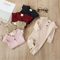 thumbnail image 2 of MesaSe Infant Kids Baby Girl Boy Solid Color Long Ruffle Sleeve O-Neck Ribbed Jumpsuit Navy Blue 9-12 Months, 2 of 8