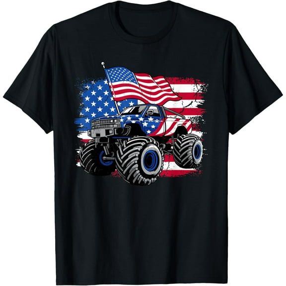 4th Of July Shirt Boys American Flag Men USA Gifts Lover Monster Truck T-shirt
