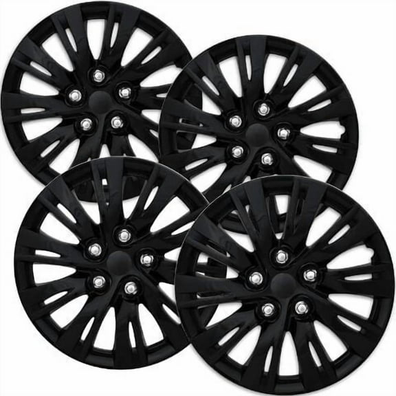 Fuel Rider Set of 4 16 inch Gloss Black Snap-On Hubcaps With 10 Split Spoke Compatible With 2012-2014 Toyota Camry Standard Steel Wheel Covers