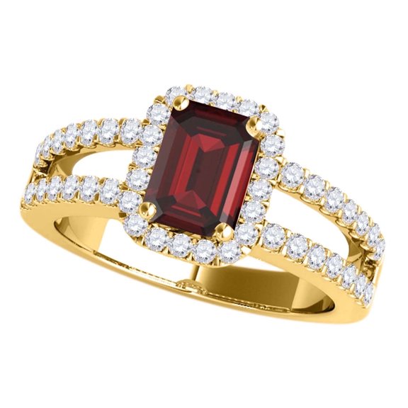 Mauli Jewels 10K Yellow Gold Diamond and Emerald-Shape Garnet Ring for Women, 2.70 Carat 4-Prong Jewelry Gift