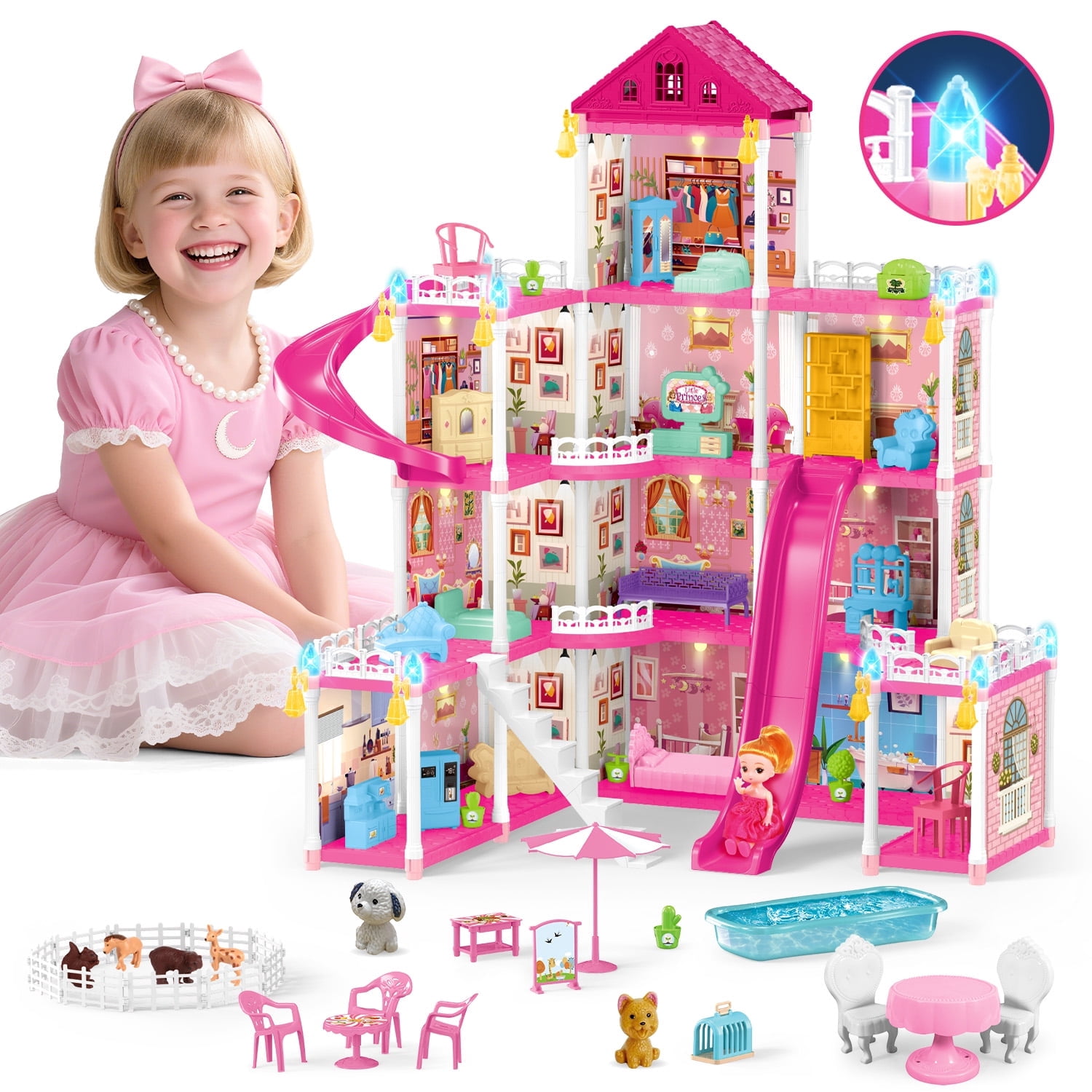 Olivia's Little World Convertible 4-in-1 Wooden Dollhouse Play Set