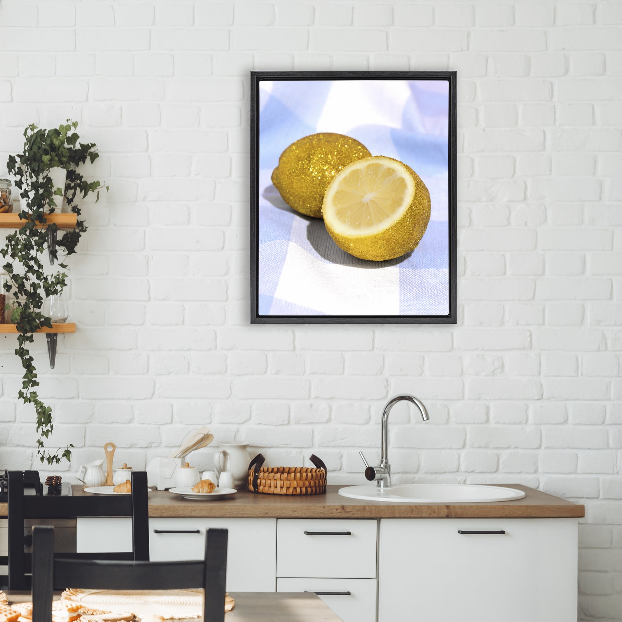 Stupell Industries Glimmer Lemon on Blue Black Framed Floater Canvas Wall Art, design by LISH Creative