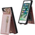 thumbnail image 5 of iPhone SE 2022/2020 Case with Card Holder for Women,Crossbody Wallet Case for iPhone 8/7 with Strap,[Ring Holder Kickstand] Lanyard Leather PU Magnetic Clasp Zipper Purse,4.7" Pink, 5 of 14