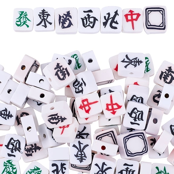 140pcs Mahjong Tile Beads 7 Styles Chinese Mahjong Charms Beads Pendant Mini Clay Loose Spacer Bead for DIY Crafts Supplies Jewelry Making Supplies