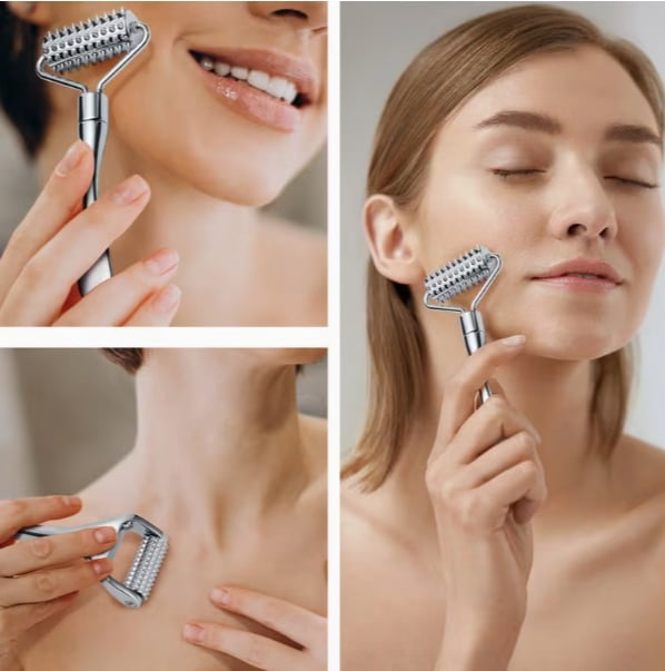 Stainless Steel Facial Massage Roller and Gua Sha Tool Set for Spa Quality Beauty Care