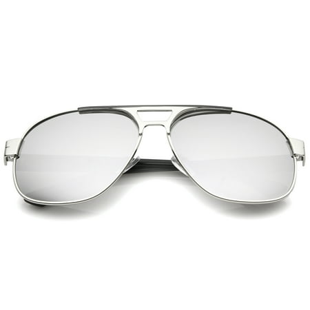 sunglassLA - Modern Flat Top Crossbar Mirror Lens Metal Square Aviator Sunglasses - 59mm