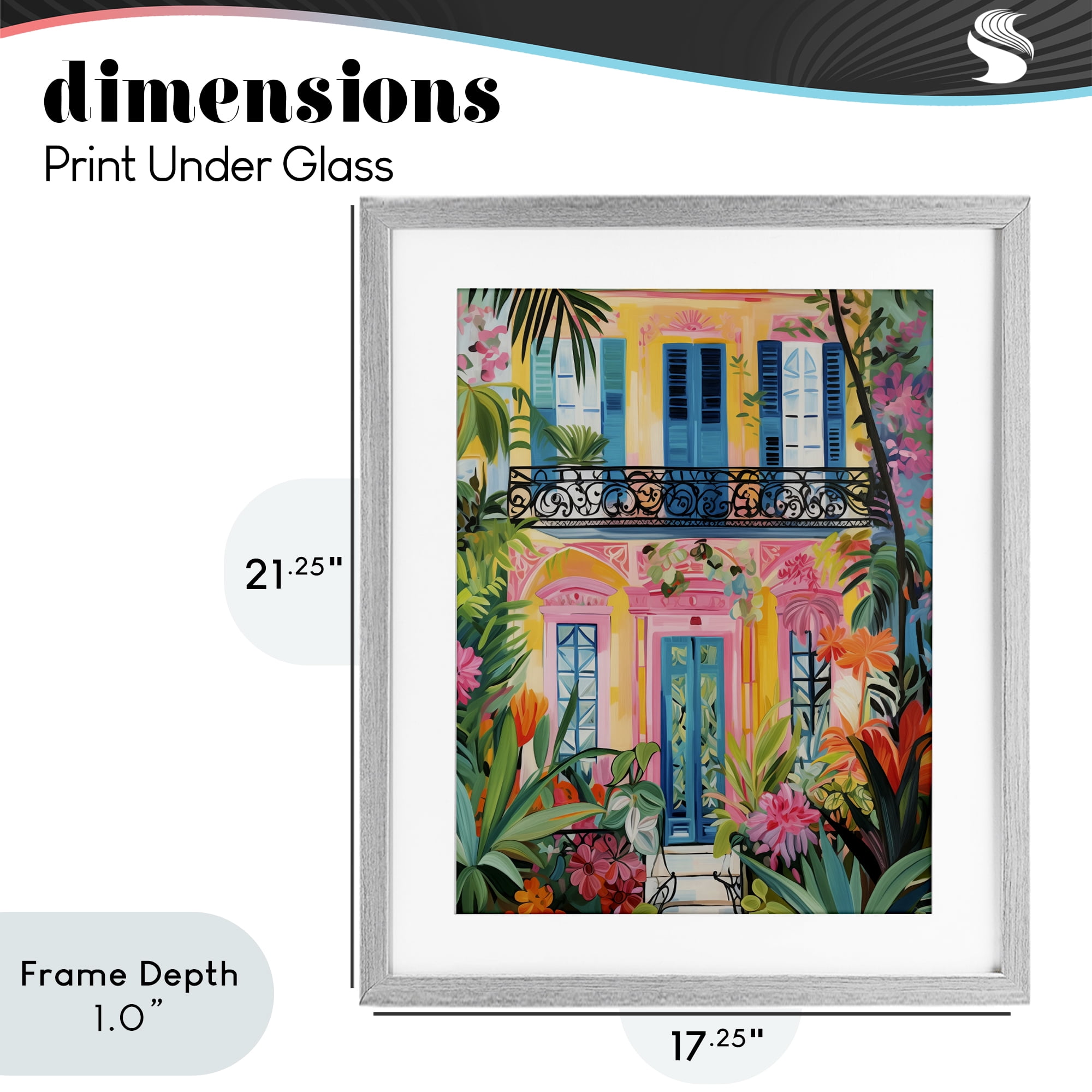 Stupell Industries Colorful Facade with Tropical Garden Gray Framed Print Under Glass, design by LSR Design Studio