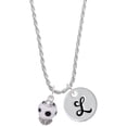 thumbnail image 1 of Delight Jewelry Silvertone Black Dots on White Spinners Silvertone Script Initial Disc - L - Charm Necklace, 20"+3", 1 of 4